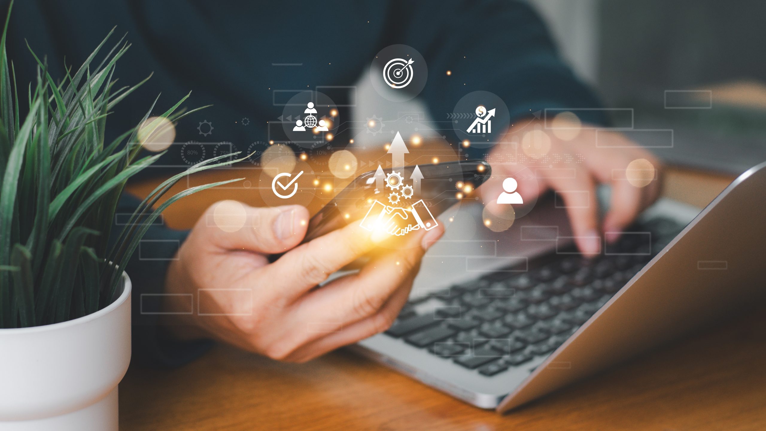 Conceito visual de ecossistema digital e automação de marketing, representando estratégias para diminuir o custo de aquisição de clientes.